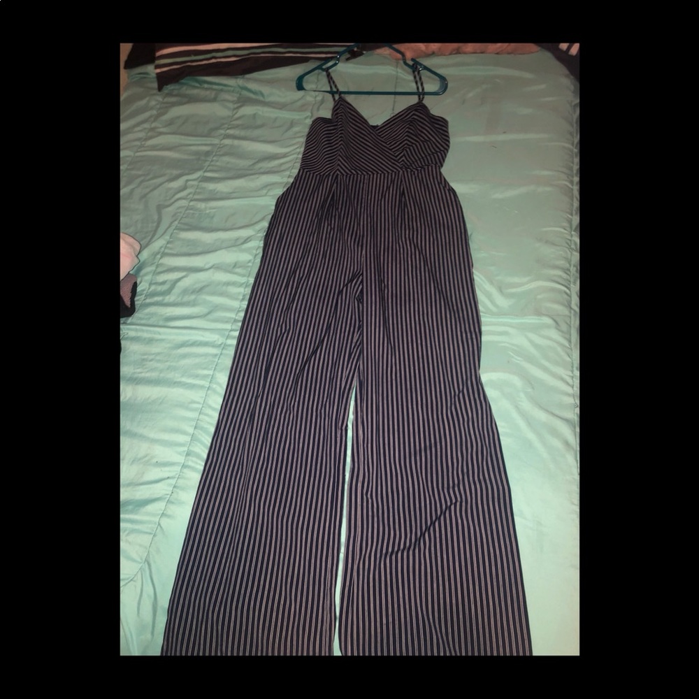 White and navy blue stripped jumpsuit